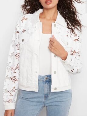 Floral Embroidered Twill Jean Jacket White Size Small NWT MSRP $164